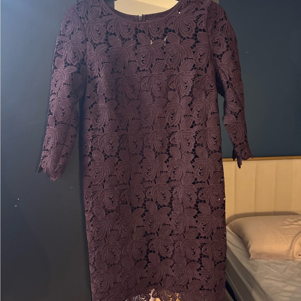 LOFT Long Sleeve Lace Dress in Rich Burgundy